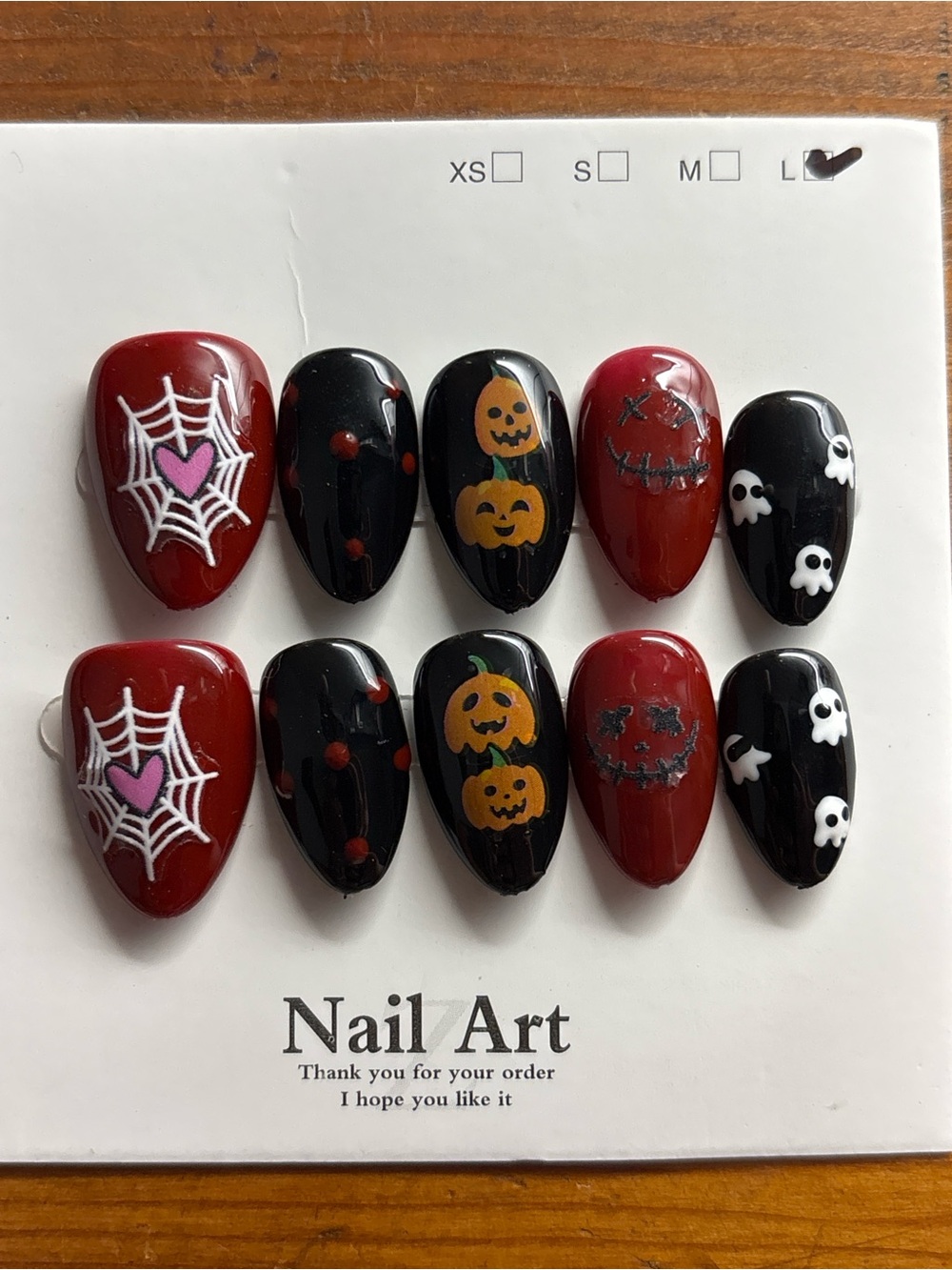 Halloween Spiderweb & Pumpkin Press-On Nails in Red and Black